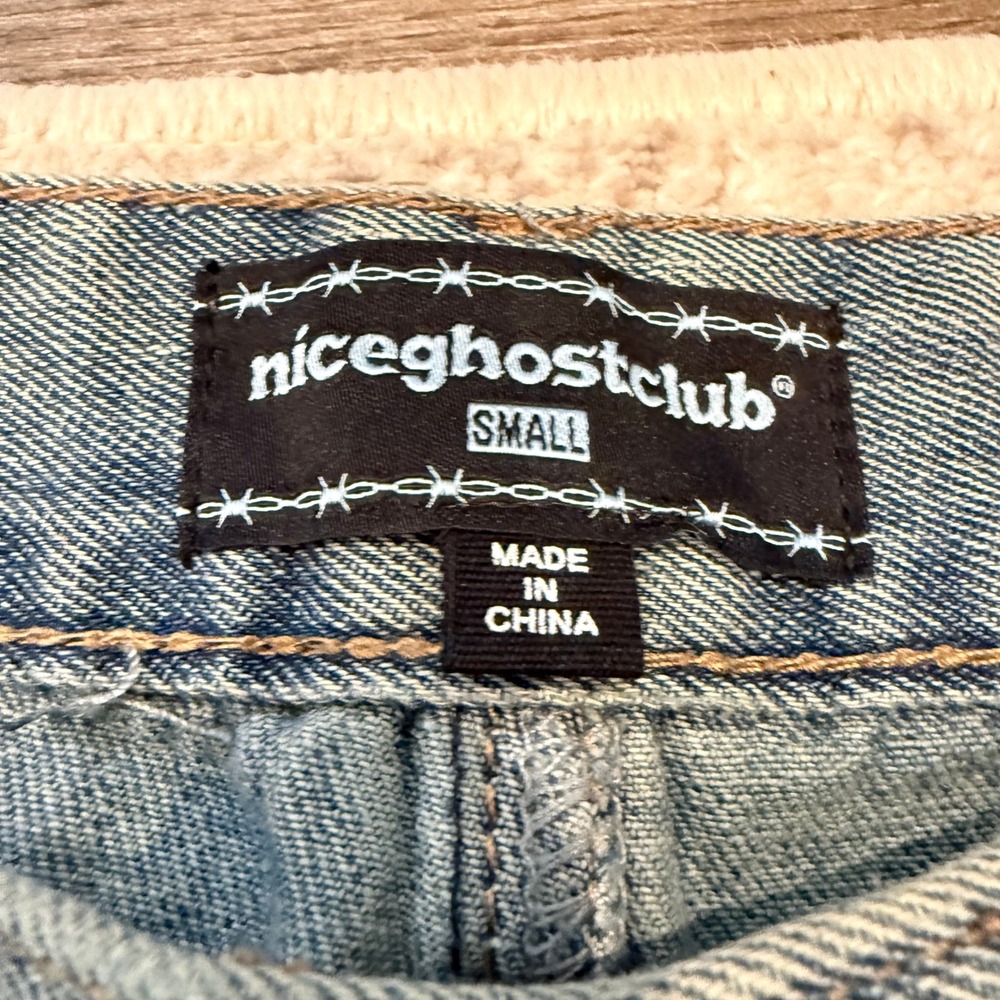 Aland Nice Ghost Club Big Wide Washed Emblem Jeans‎ Blue Baggy Wide Leg Small - Picture 4 of 6